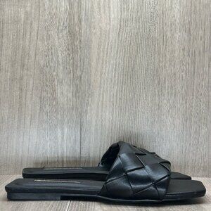 Billini Sandals Womens Size 7 Felix Woven Slip On Flat Slides Synthetic Black